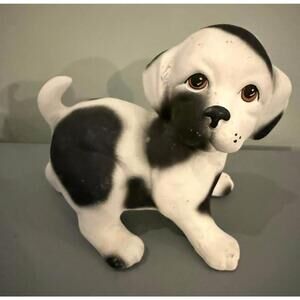 Vintage Black and white puppy dog piggy bank ceramic